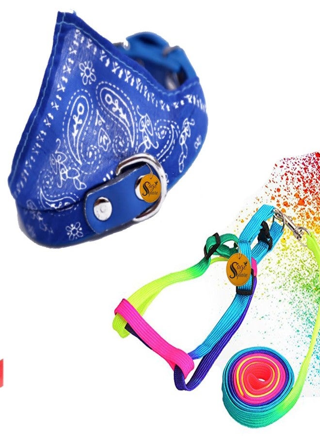 Sage Square Dog Adjustable Scarf Cum Bandana Cum Neckerchief Collar + Colorful Dog Harness and Leash Set, No Chock Puppy Step Vest Harness Nylon Lightweight Neck&Chest - Image 3